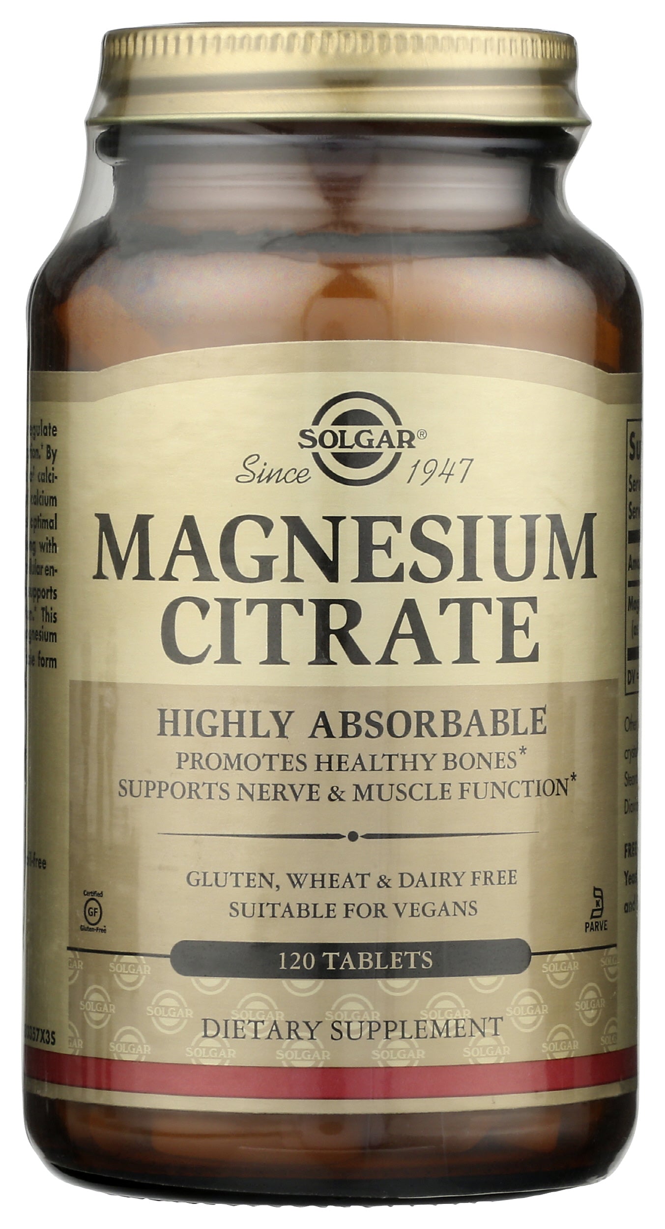 Solgar Magnesium Citrate 120 Tablets Front of Bottle