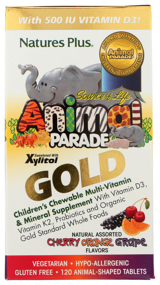 NaturesPlus Animal Parade Gold Multivitamin 120 Chewable Tablets Front