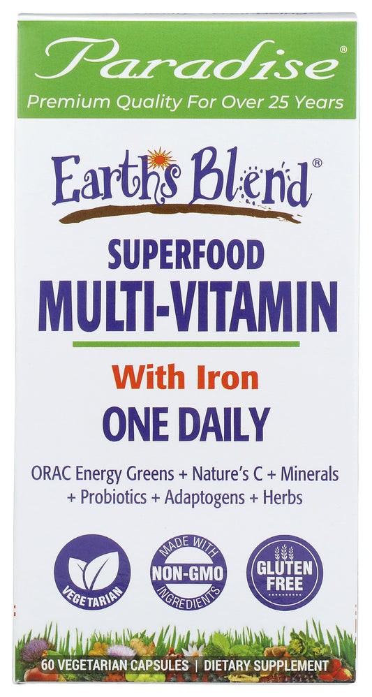 Paradise Earth's Blend Multivitamin With Iron 60 Capsules Front of Box