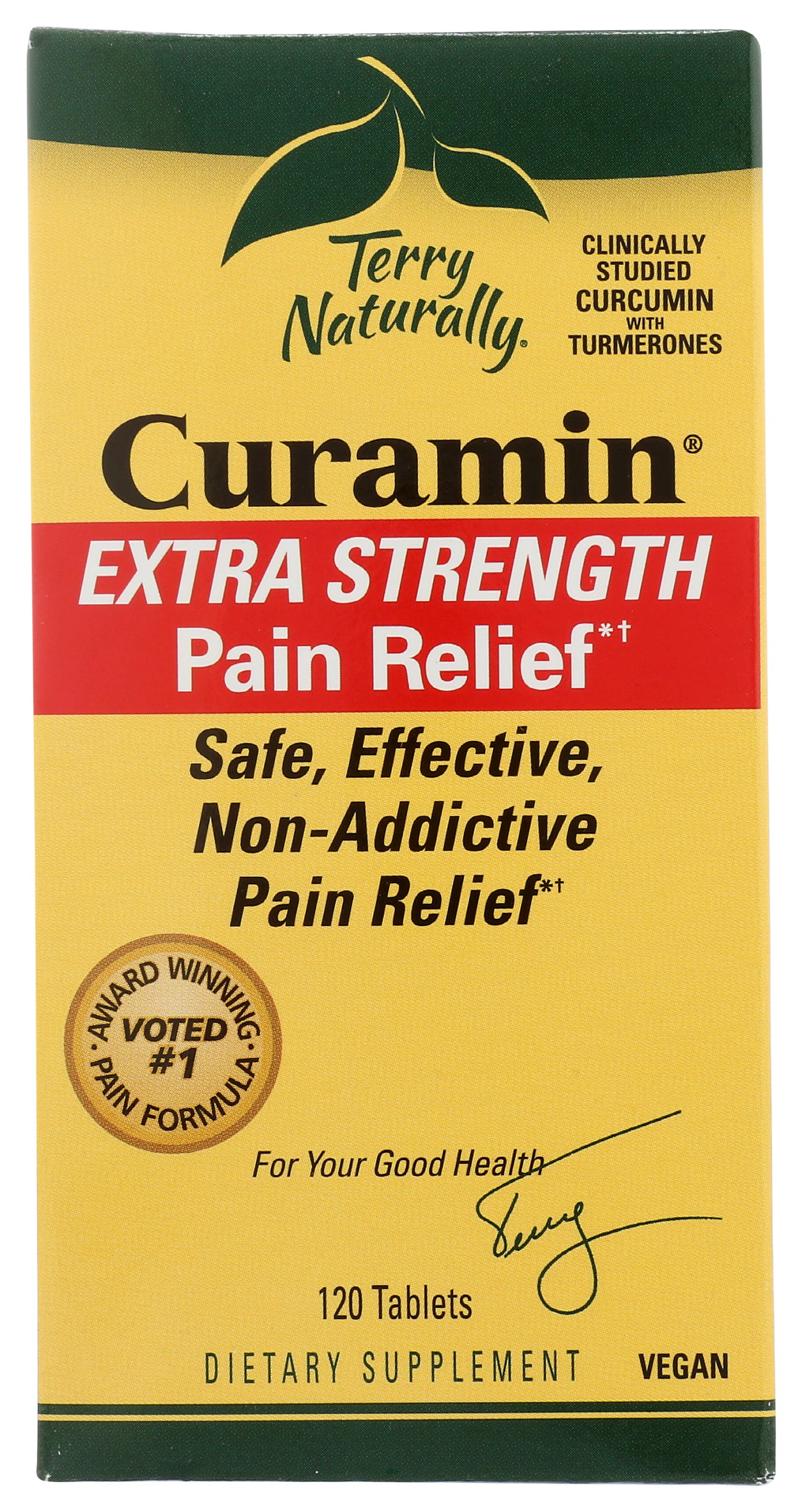 Terry Naturally Curamin Extra Strength Pain Relief 120 Tablets Front of Box