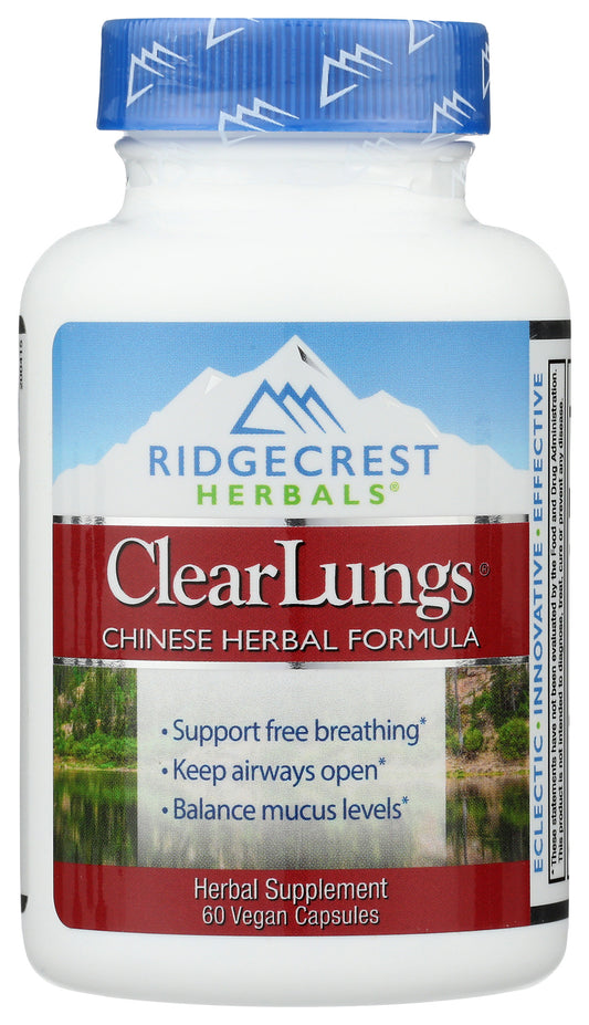 Ridgecrest Herbals ClearLungs 60 Vegan Capsules Front of Bottle