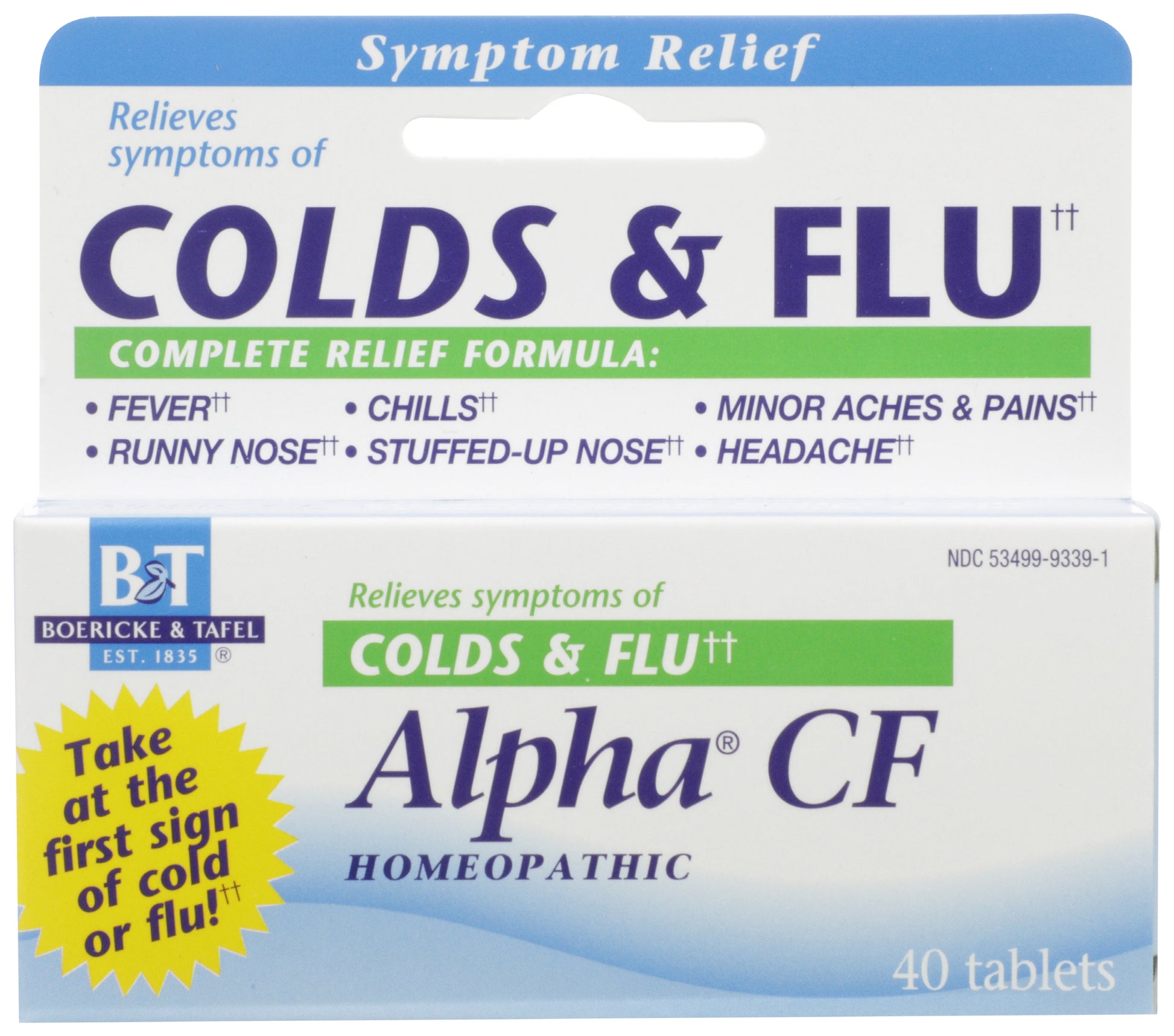 B&T Colds & Flu Alpha CF 40 Tablets Front of Box