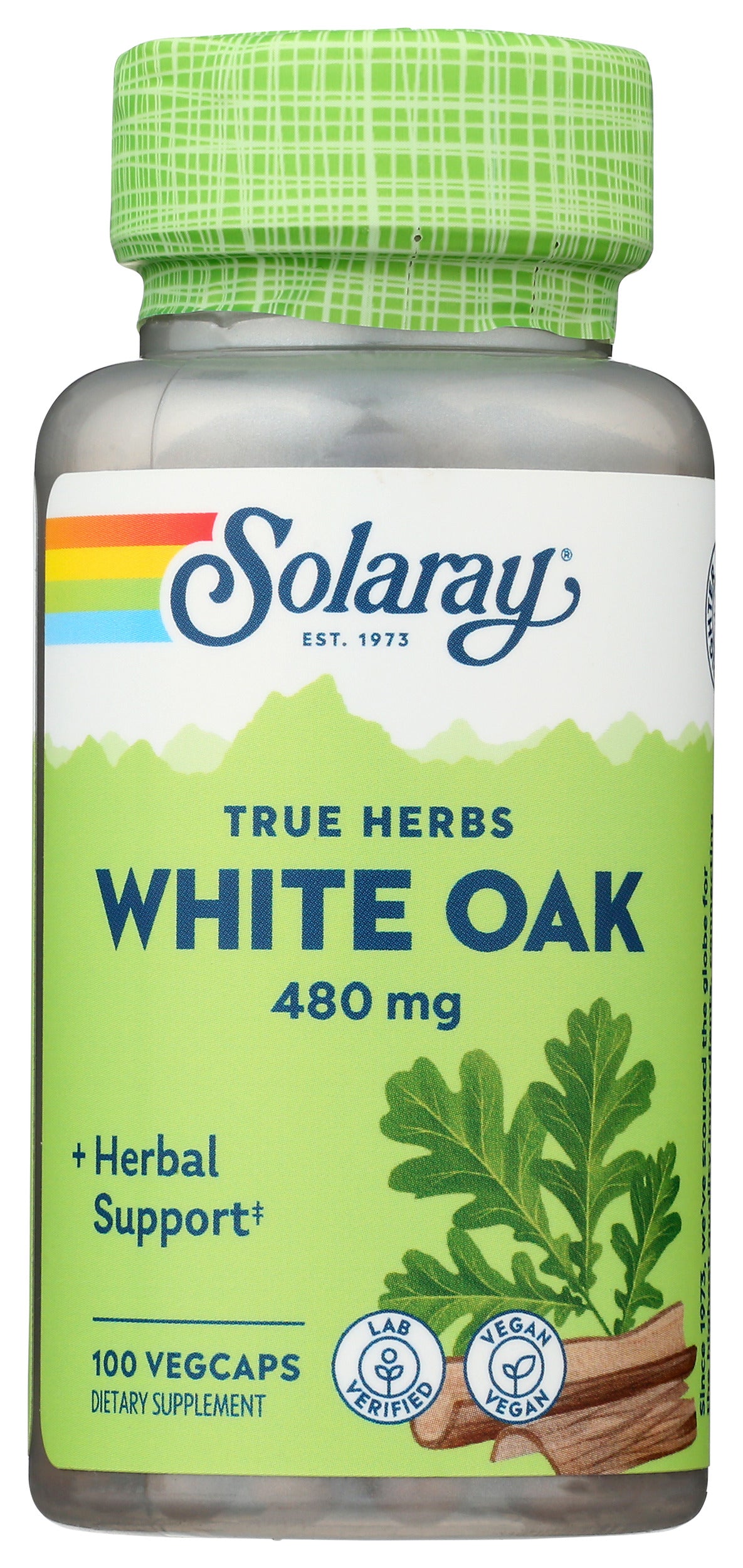 Solaray White Oak Bark 480mg 100 VegCaps Front of Bottle