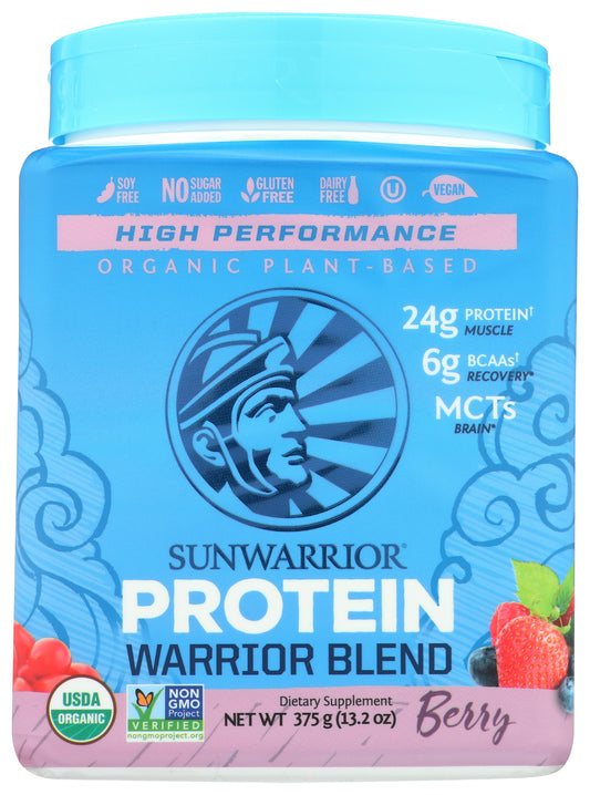 Sunwarrior Protein Powder Warrior Blend Berry Flavor 375g Front of Bottle