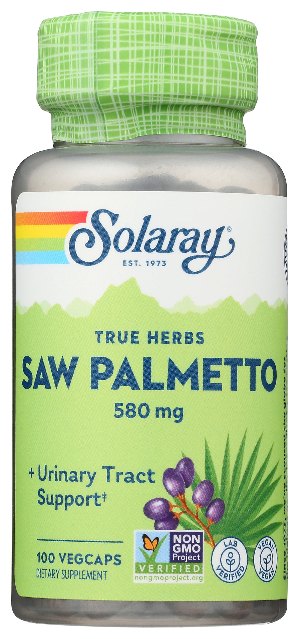 Solaray Saw Palmetto 580 mg 100 VegCaps Front of Bottle