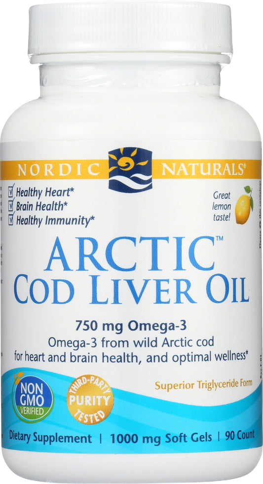 Nordic Naturals Arctic Cod Liver Oil 750 mg 90 Soft Gels Front of Bottle