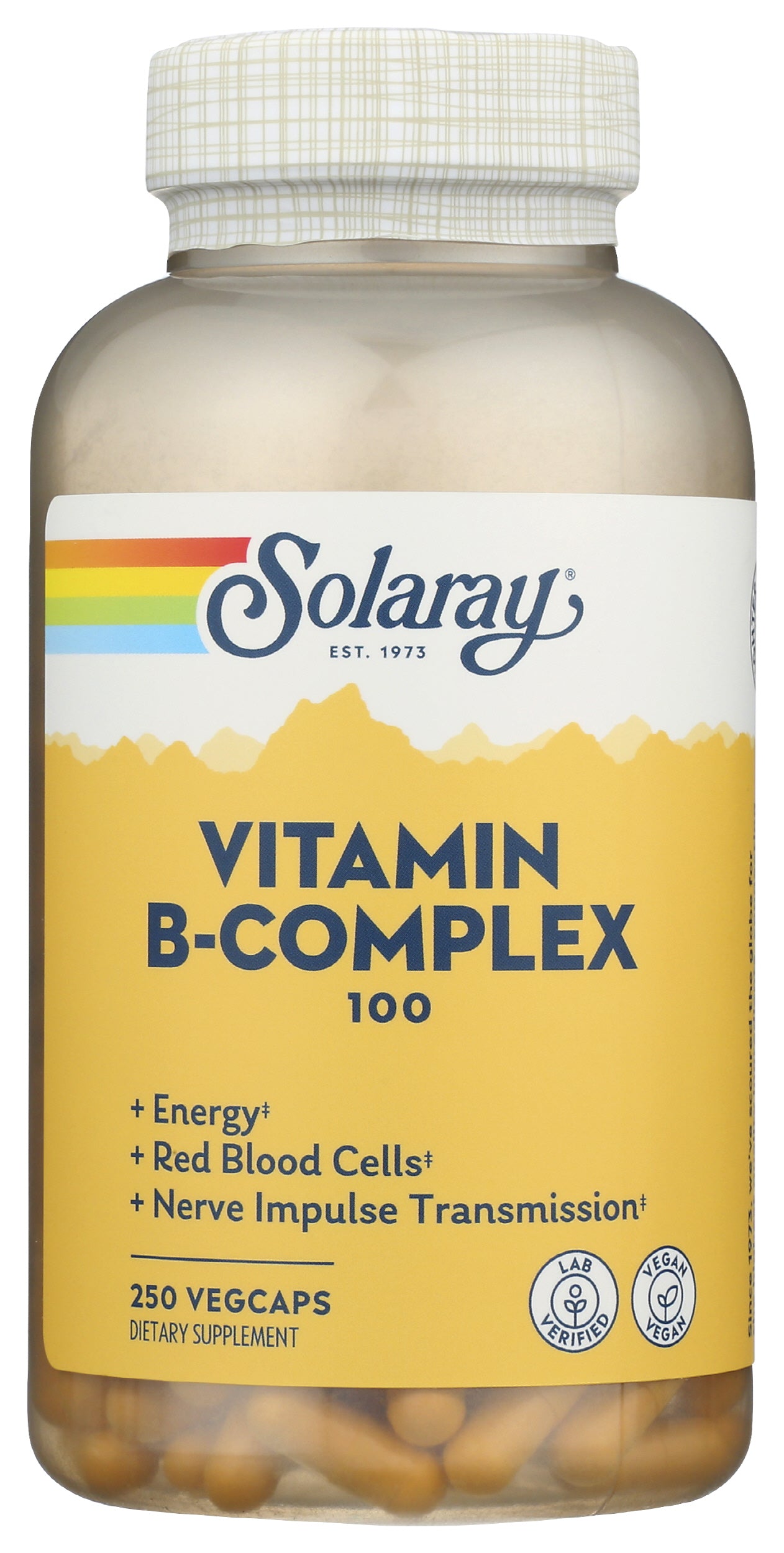 Solaray Vitamin B-Complex 100 250 Vegcaps Front of Bottle