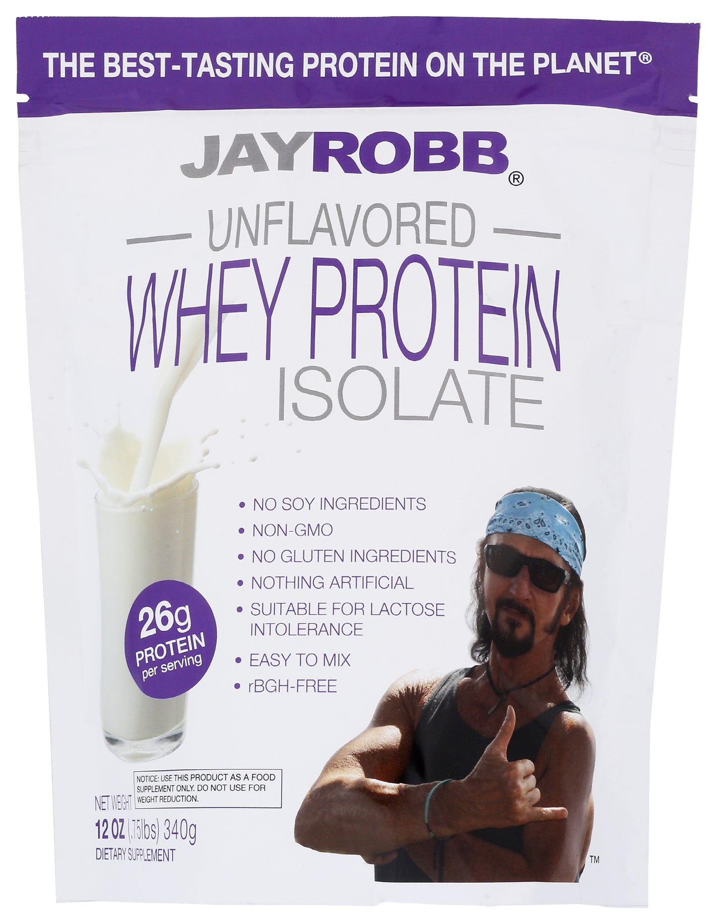 Jay Robb Unflavored Whey Protein Isolate 12 Oz Front of Bag