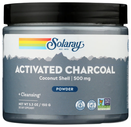 Solaray Activated Charcoal 500 mg 150 g Front