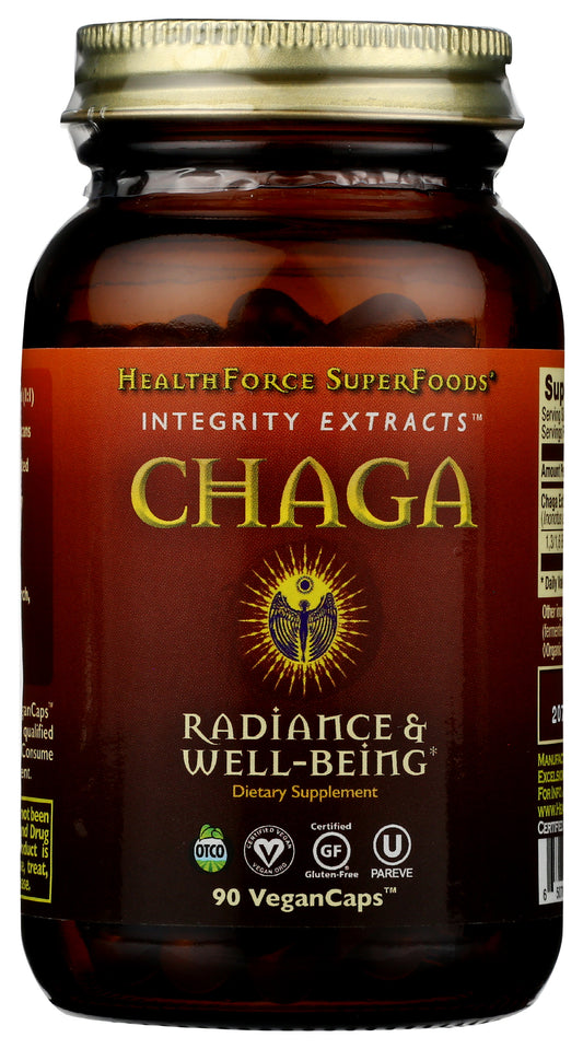 HealthForce SuperFoods Chaga 90 VeganCaps Front of Bottle