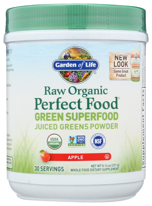 Garden of Life Raw Organic Perfect Food Green Superfood Apple 231g Front of Bottle