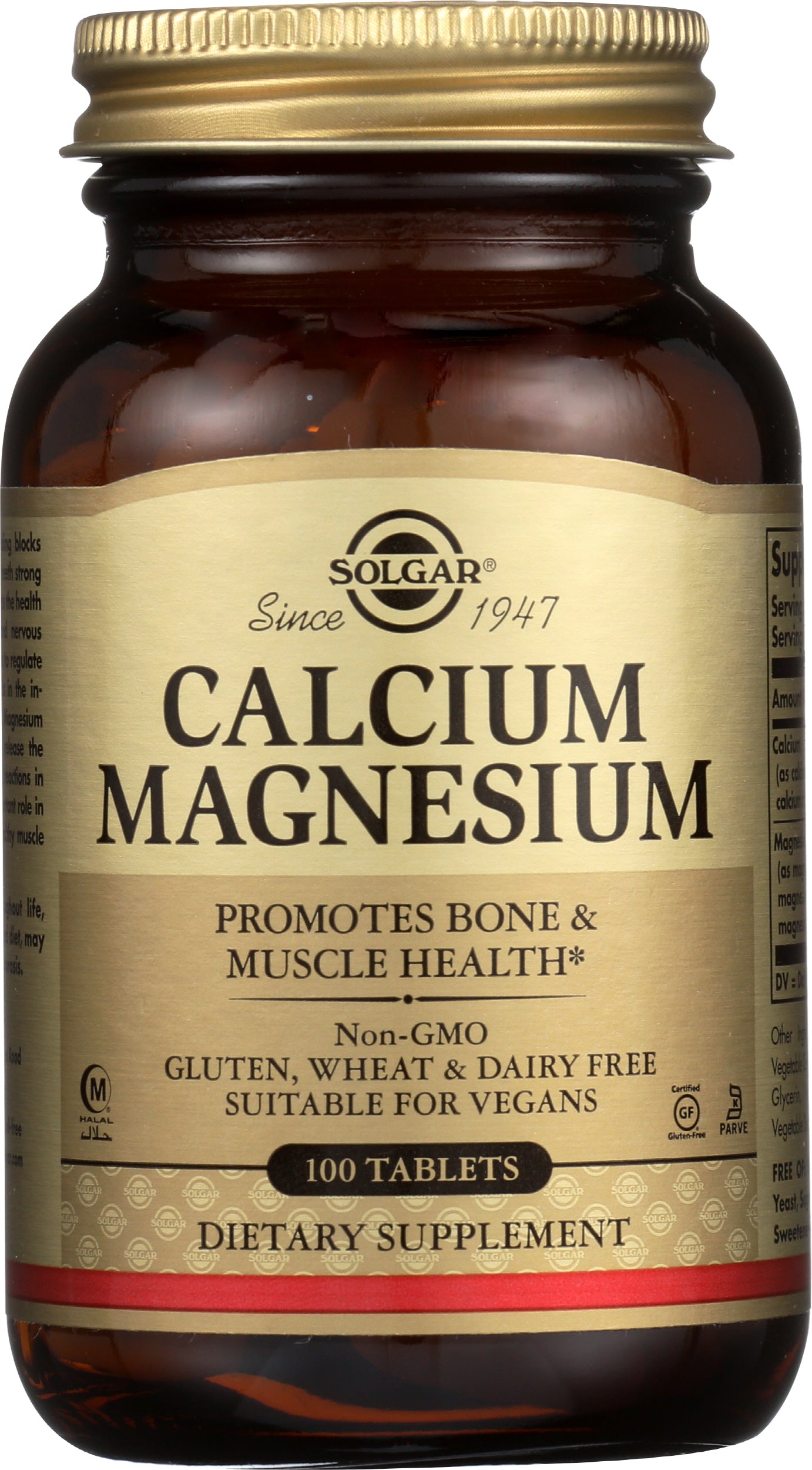 Solgar Calcium Magnesium 100 Tablets Front of Bottle