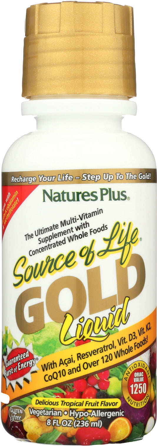 Natures Plus Source of Life Gold Liquid Tropical Fruit 8 fl oz Front of Bottle