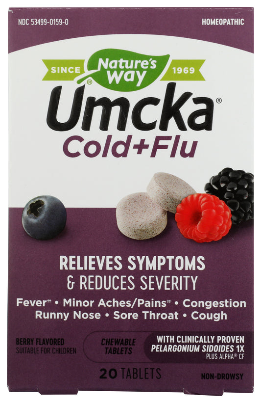 Nature's Way Umcka Cold + Flu 20 Tablets Front of Box