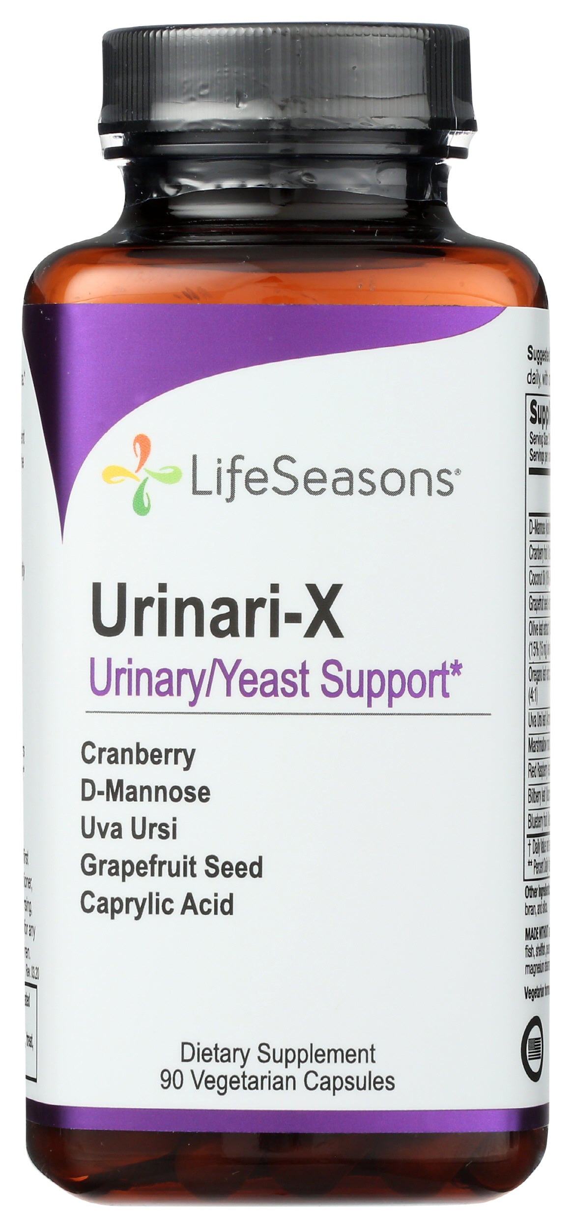 LifeSeasons Urinari-X Urinary & Yeast Support 90 Veg Capsules Front of Bottle