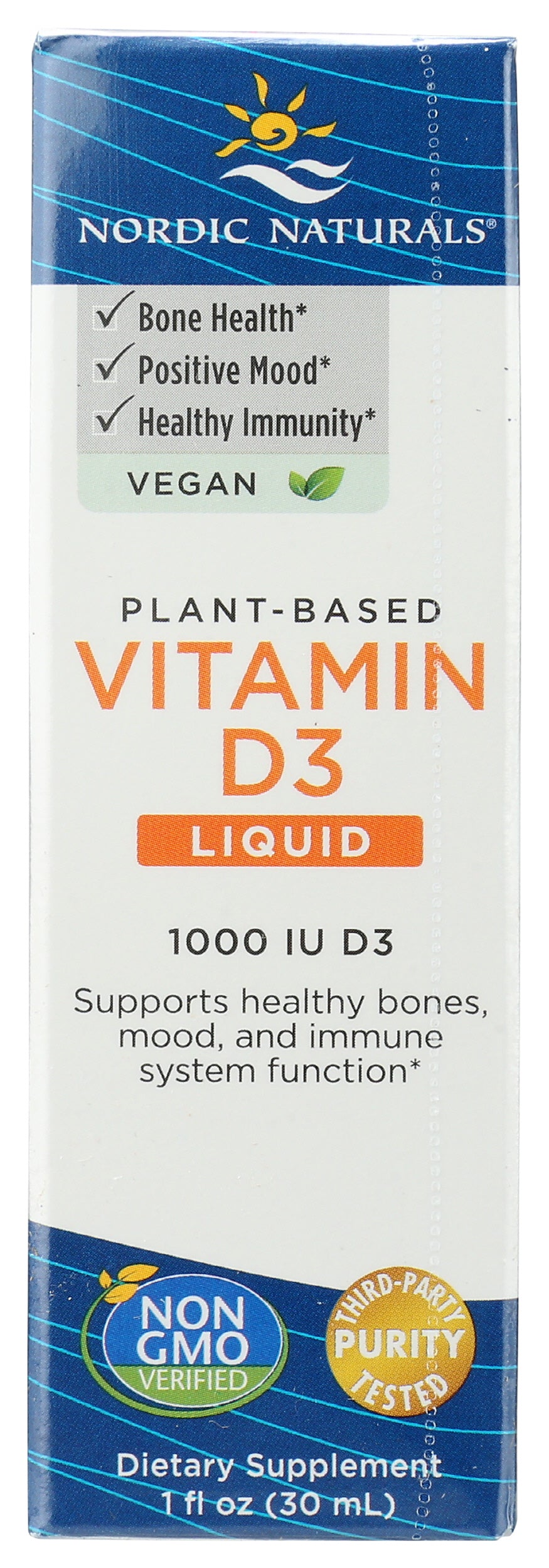 Nordic Naturals Plant Based Vitamin D3 Liquid 1,000 IU 1 Fl Oz Front of Box