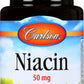 Carlson Niacin 50mg 100 Tablets Front of Bottle