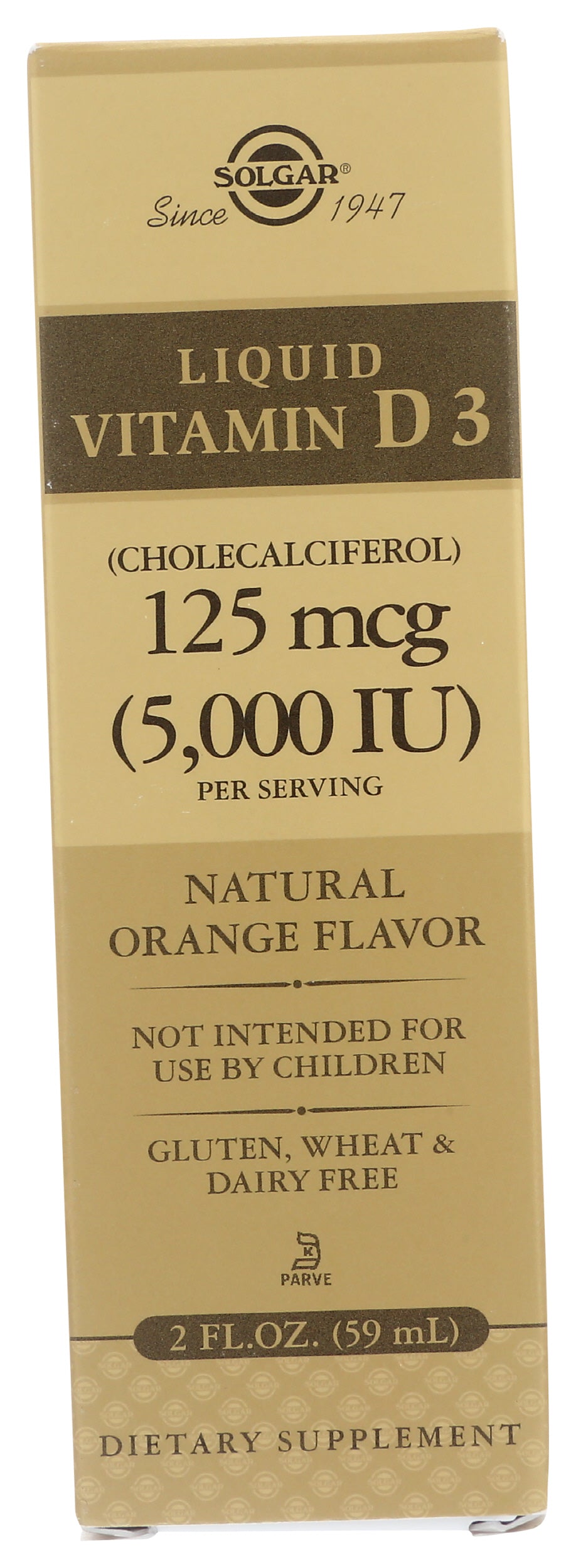 Solgar Liquid Vitamin D3 5,000 IU 2 fl oz Front of Box