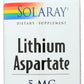 Solaray Lithium Aspartate 5mg 100 VegCaps Front of Bottle