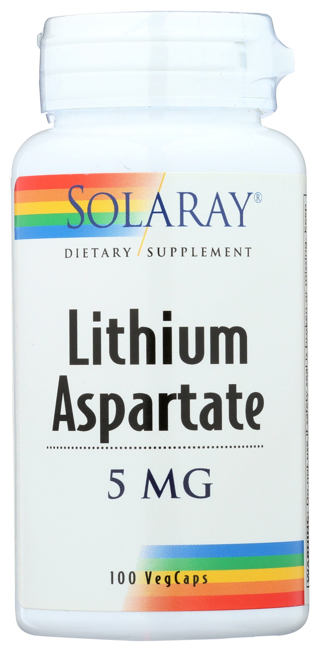 Solaray Lithium Aspartate 5mg 100 VegCaps Front of Bottle