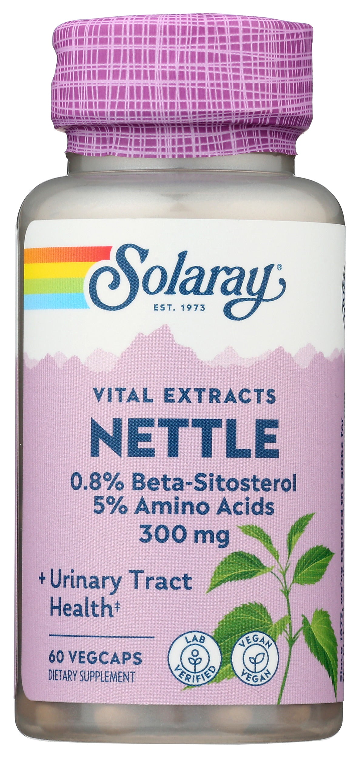 Solaray Vital Extracts Nettle 300 mg 60 VegCaps Front of Bottle