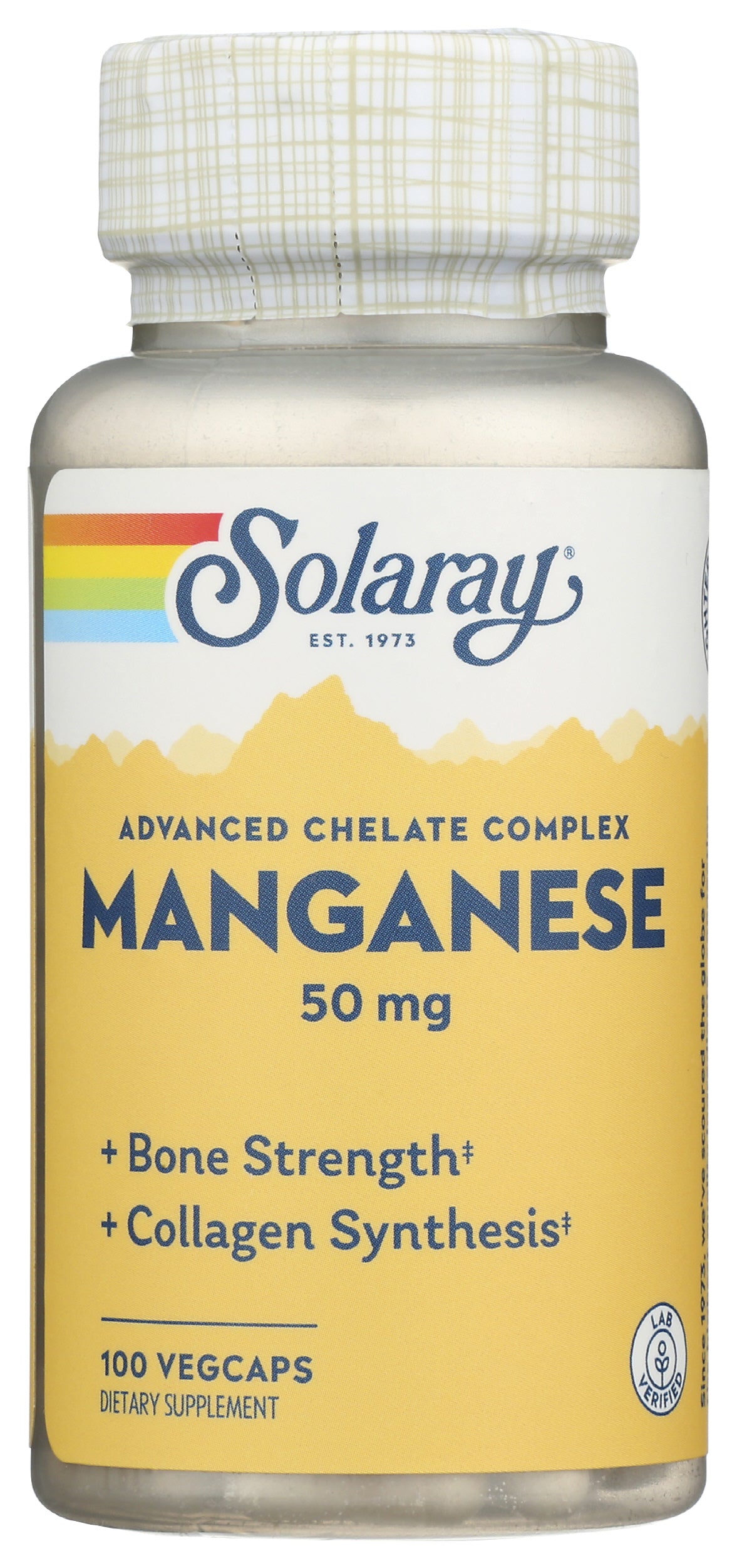 Solaray Manganese 50mg 100 Vegcaps Front of Bottle