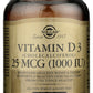 Solgar Vitamin D3 1,000 IU 100 Soft Gels Front of Bottle