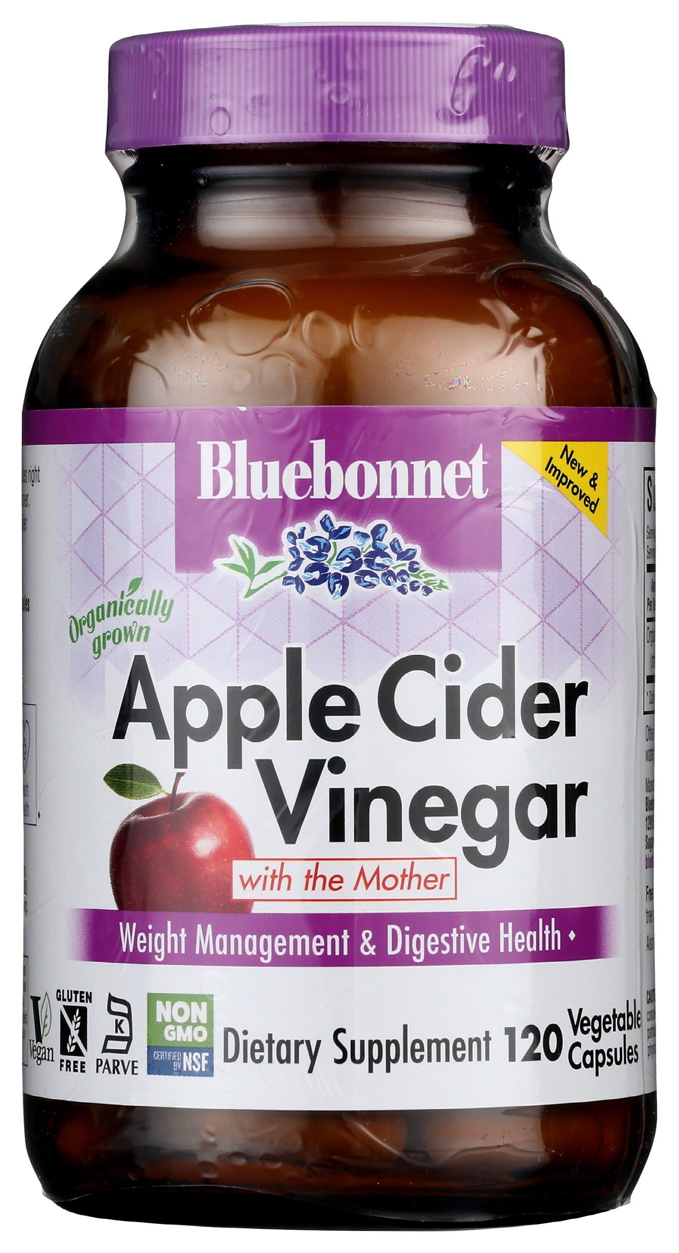 Bluebonnet Apple Cider Vinegar 120 Vegetable Capsules Front