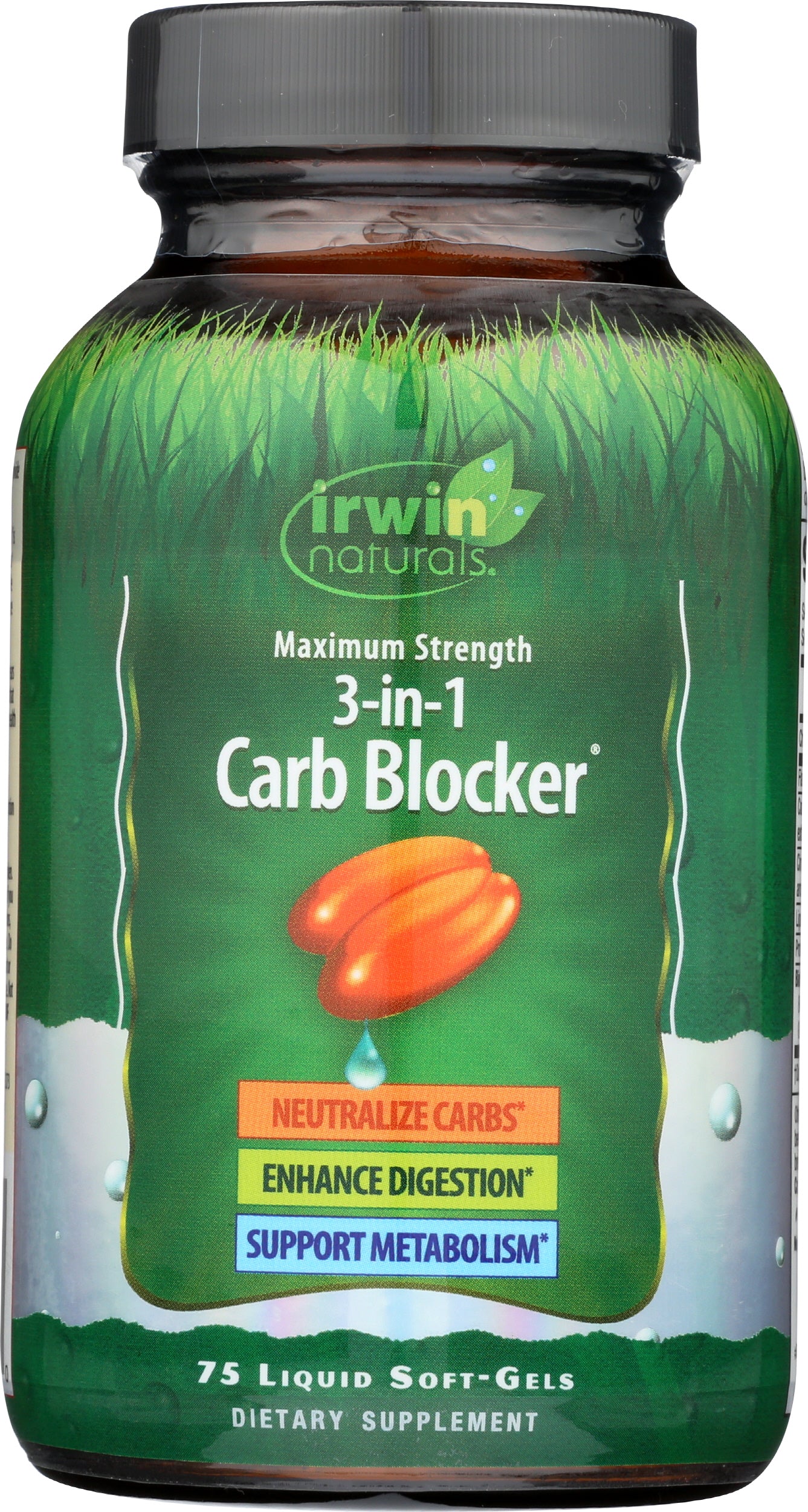 Irwin Naturals 3-in-1 Carb Blocker 75 Liquid Soft Gels Front