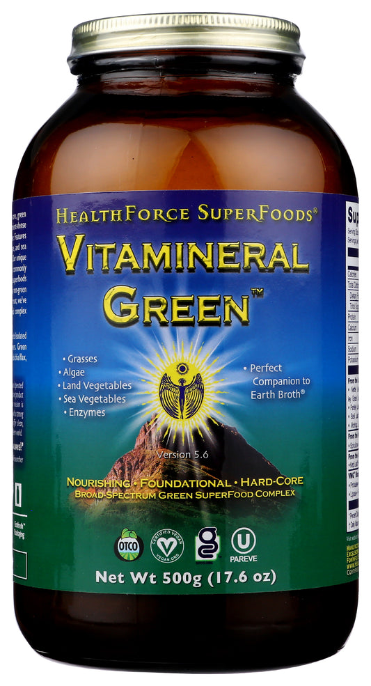 HealthForce SuperFoods Vitamineral Green Powder 500g Front of Bottle