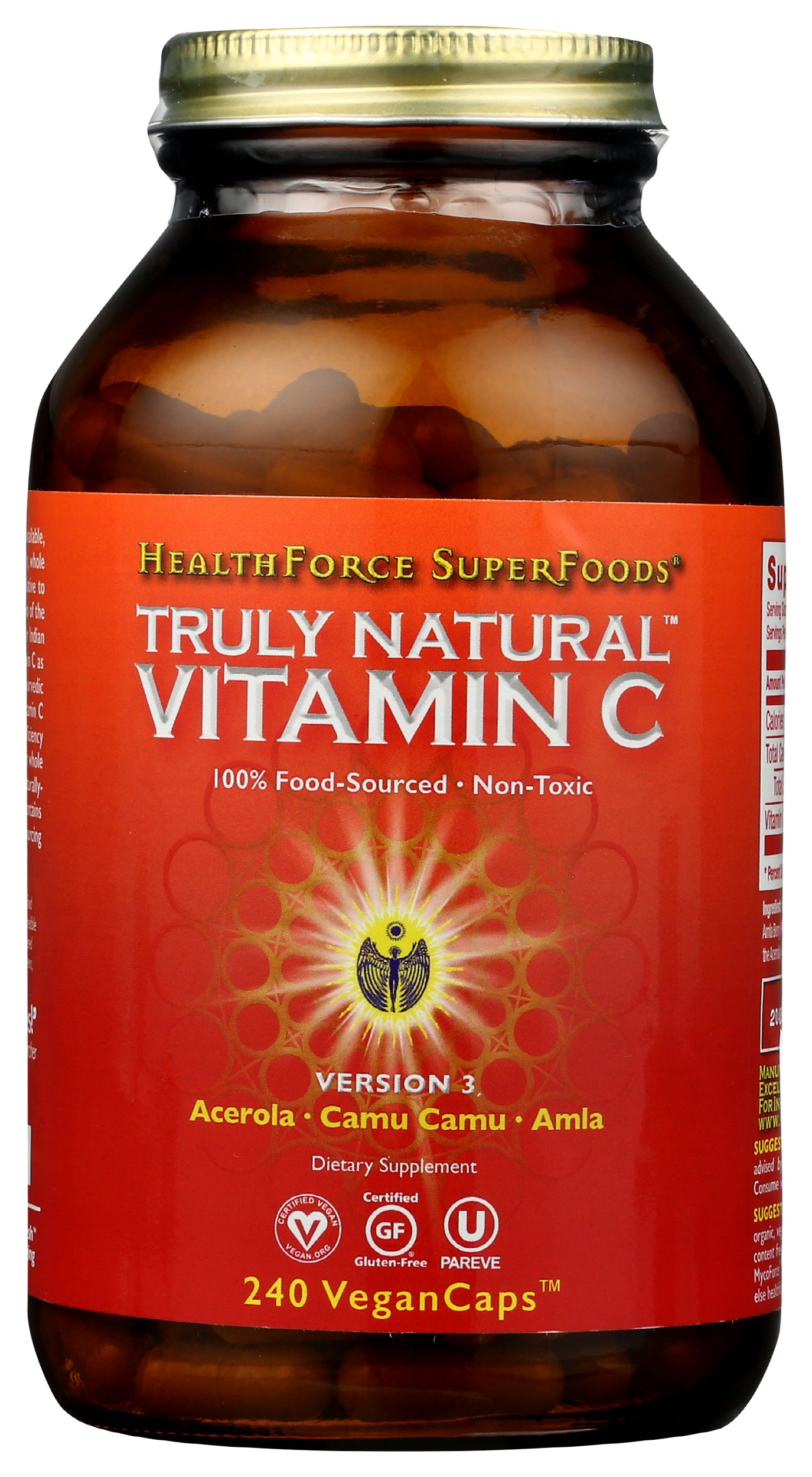 HealthForce SuperFoods Vitamin C 240 Vegan Capsules Front of Bottle
