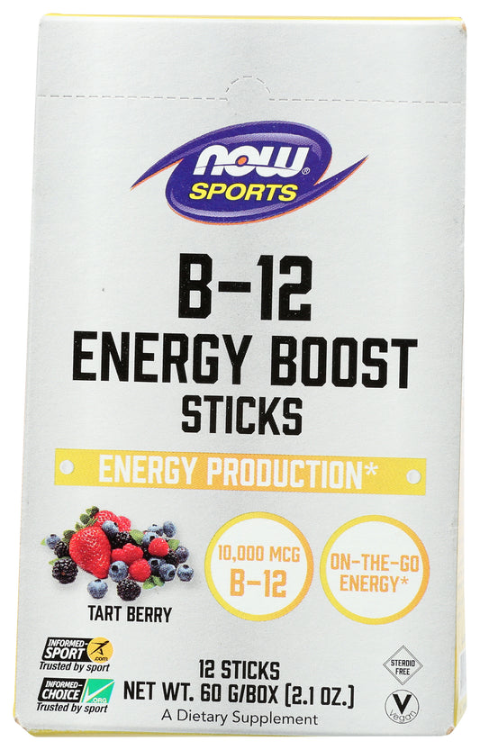 Now Sports B-12 Energy Boost Tart Berry 12 Sticks Front of Box