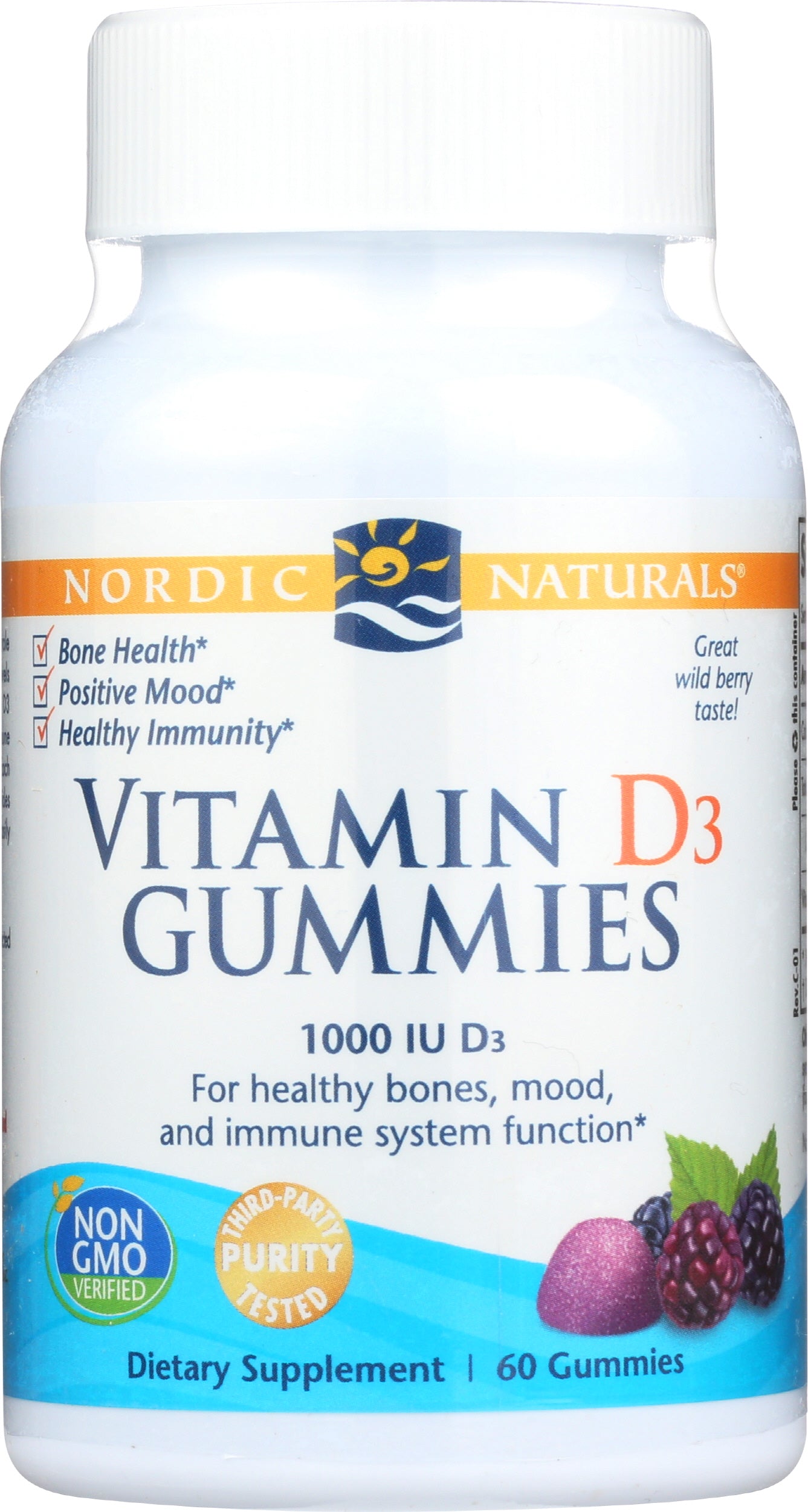 Nordic Naturals Vitamin D3 60 Gummies Front of Bottle
