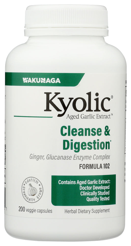 Wakunaga Kyolic Aged Garlic Extract Candida Cleanse & Digestion Formula 102 200 Capsules Front