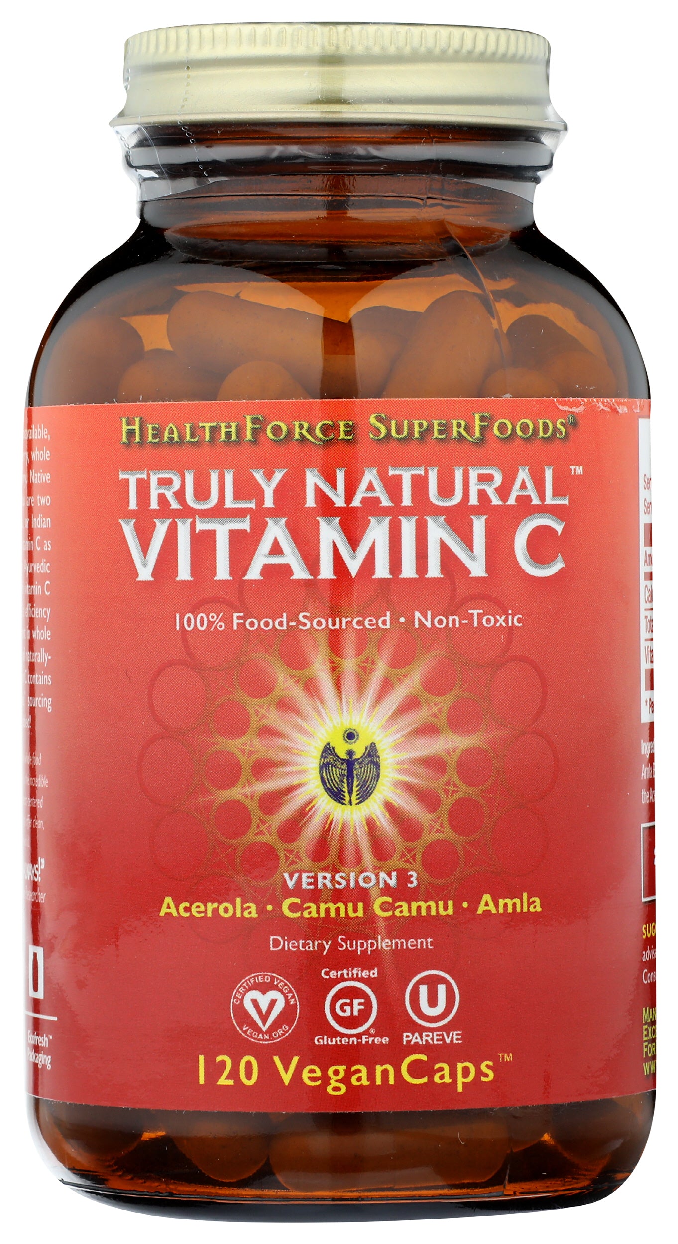 HealthForce SuperFoods Vitamin C 120 Vegan Capsules Front of Bottle