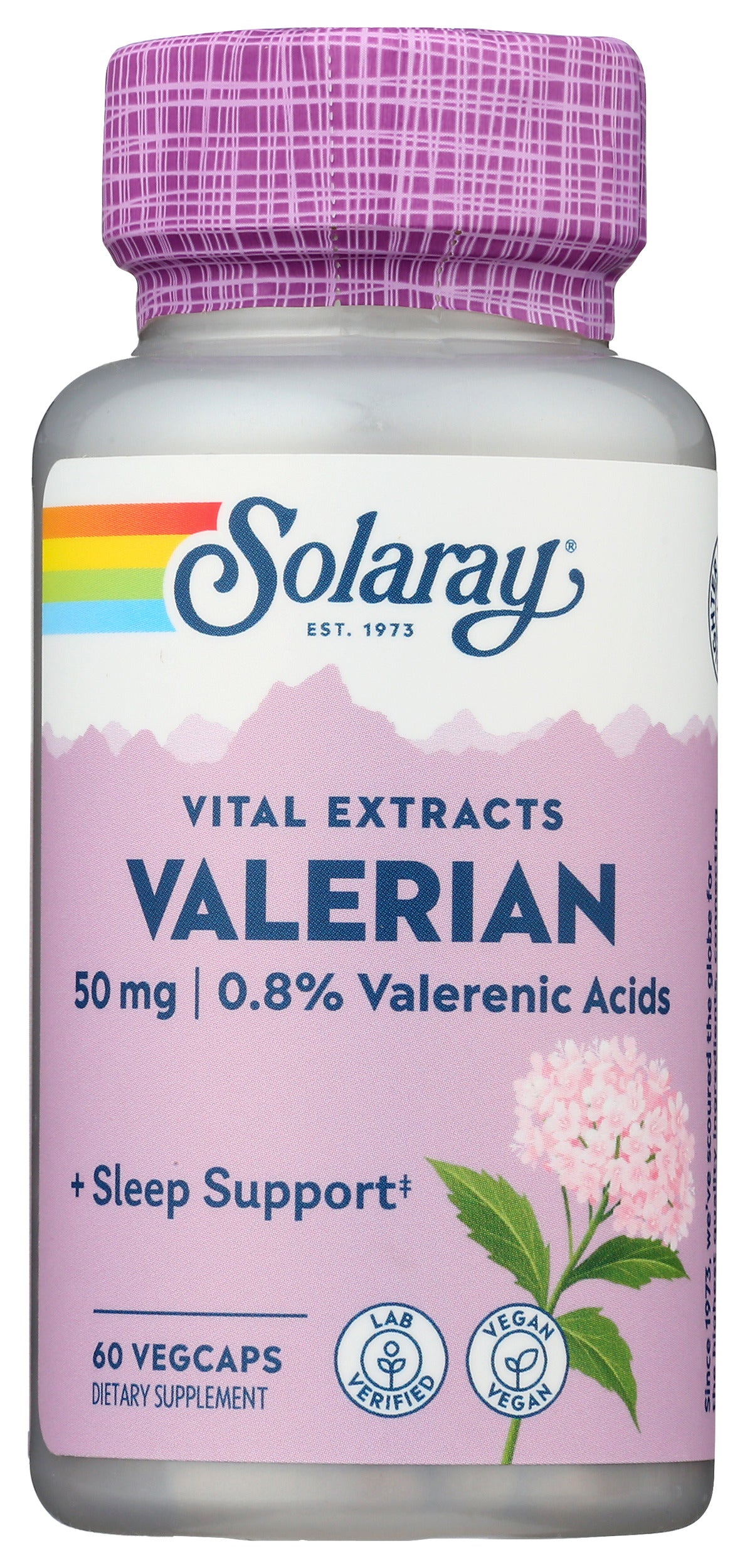 Solaray Vital Extracts Valerian 50 mg 60 VegCaps Front of Bottle