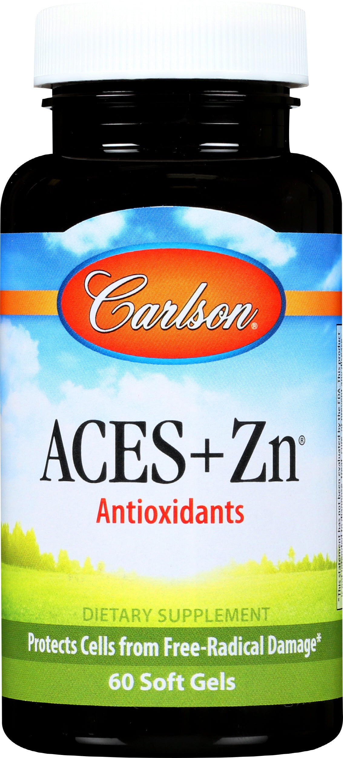 Carlson ACES+Zn Vitamins A, C, E + Selenium & Zinc 60 Soft Gels Front of Bottle