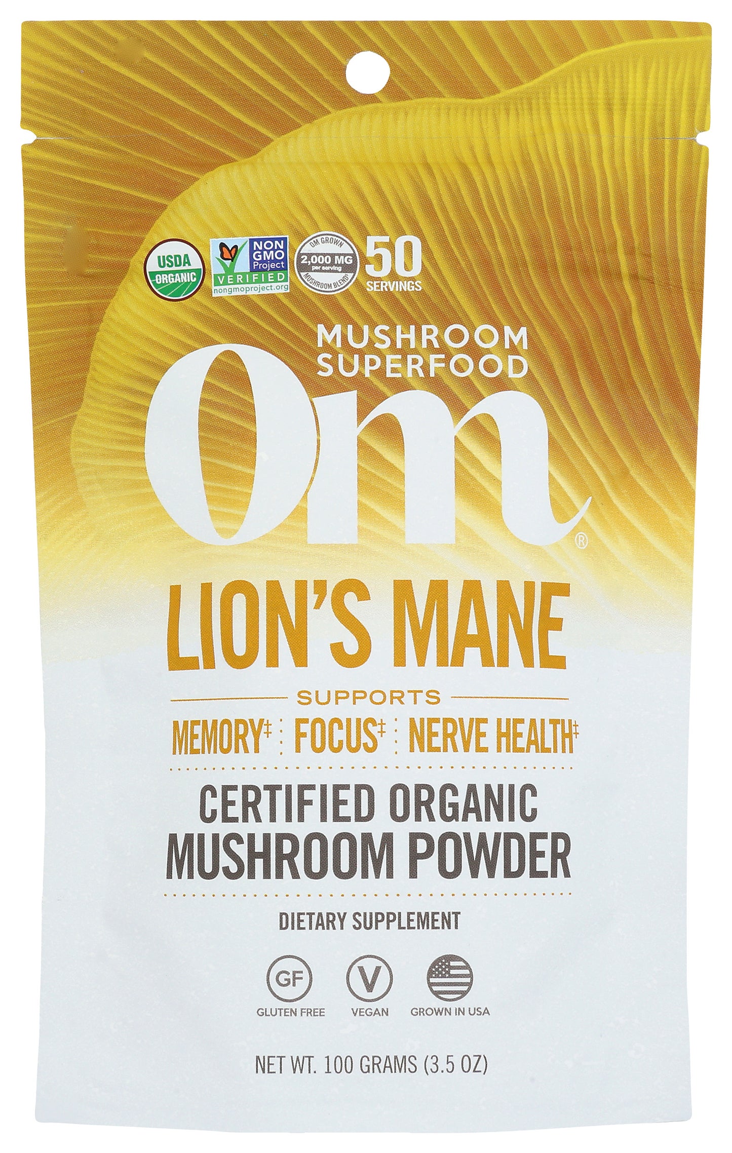 Om Lion's Mane Powder 3.5oz Front of Bag