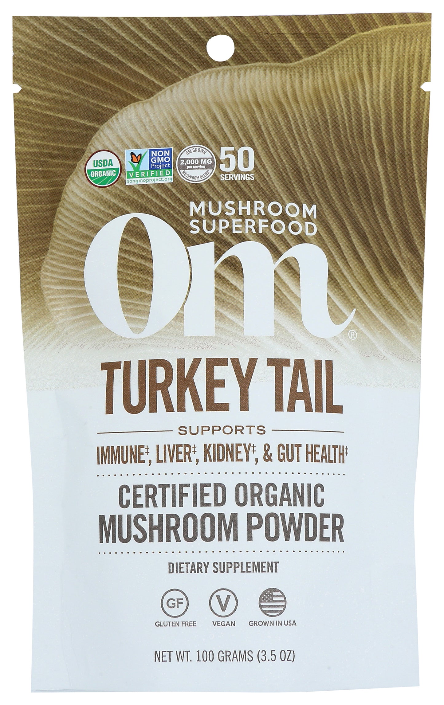 Om Turkey Tail Powder 3.5oz Front of Bag