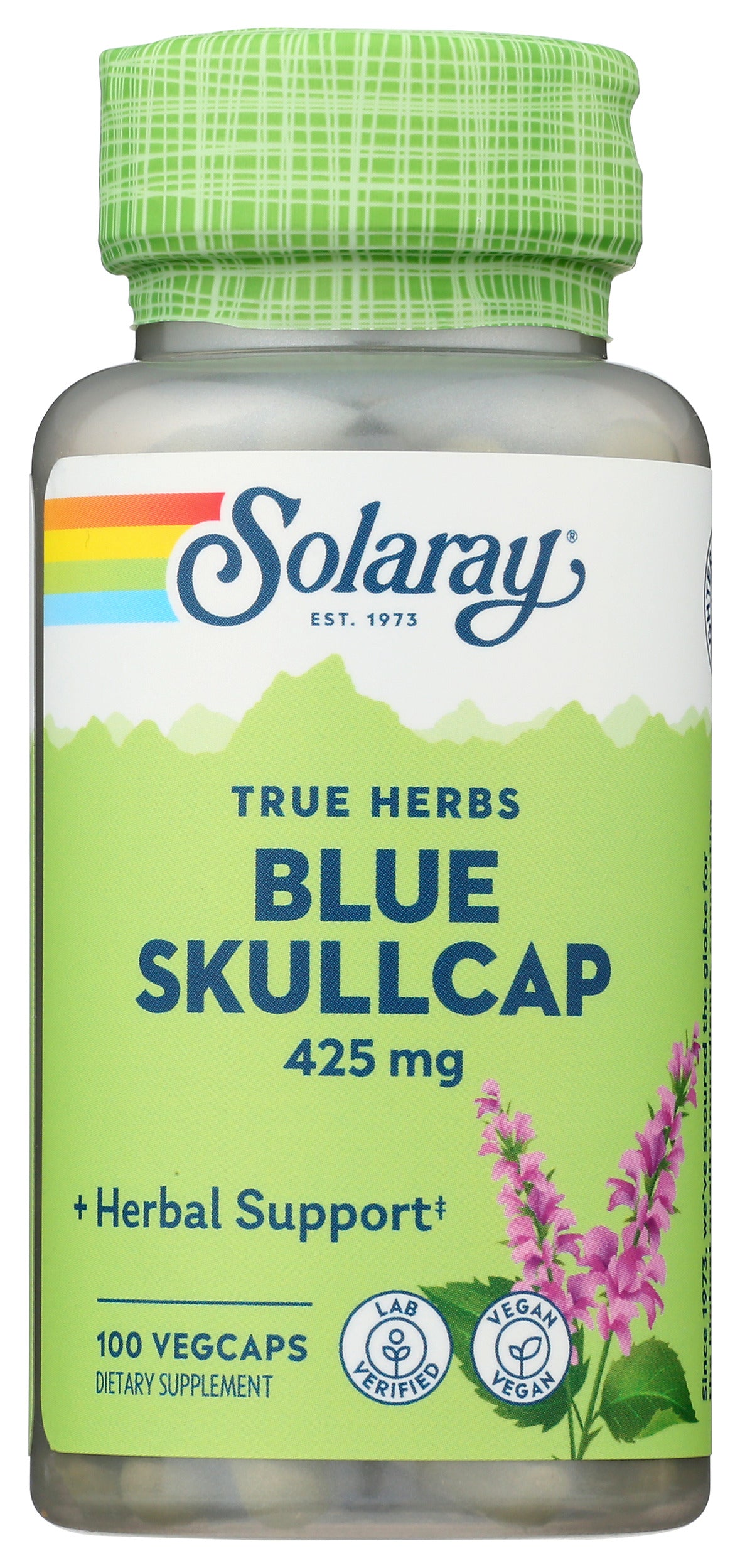 Solaray Blue Skullcap 425 mg 100 VegCaps Front of Bottle