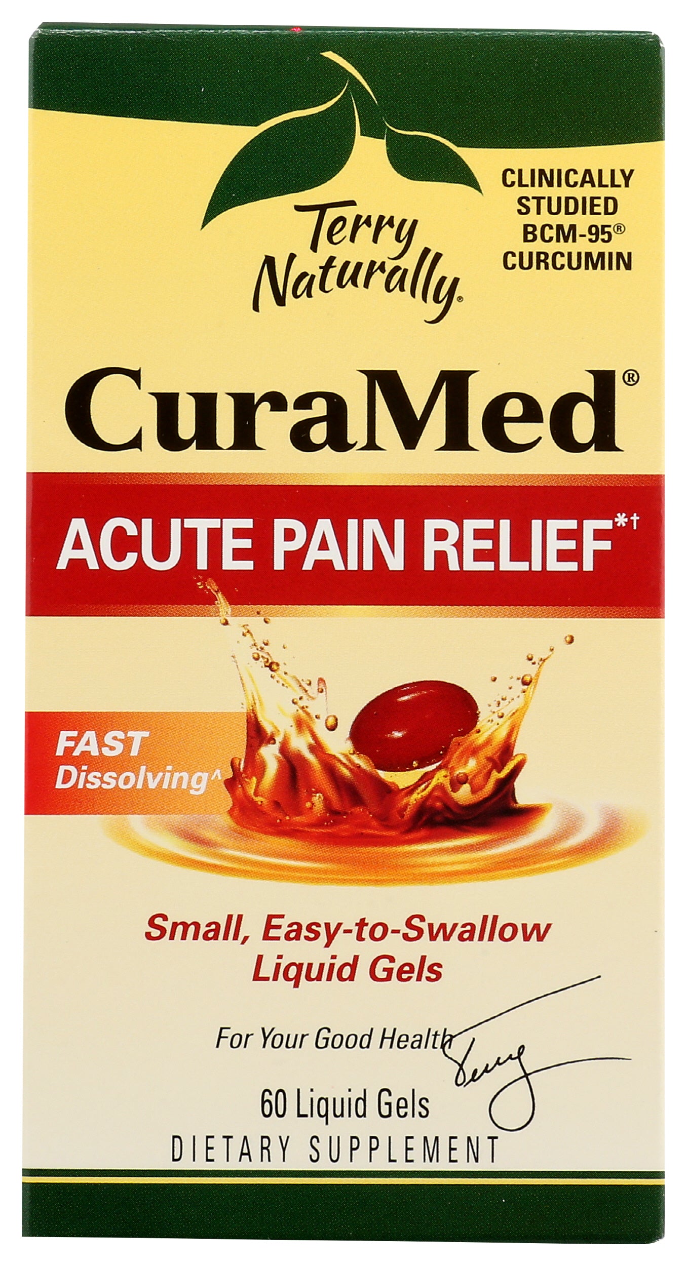 Terry Naturally CuraMed Acute Pain Relief 60 Liquid Gels Front of Box
