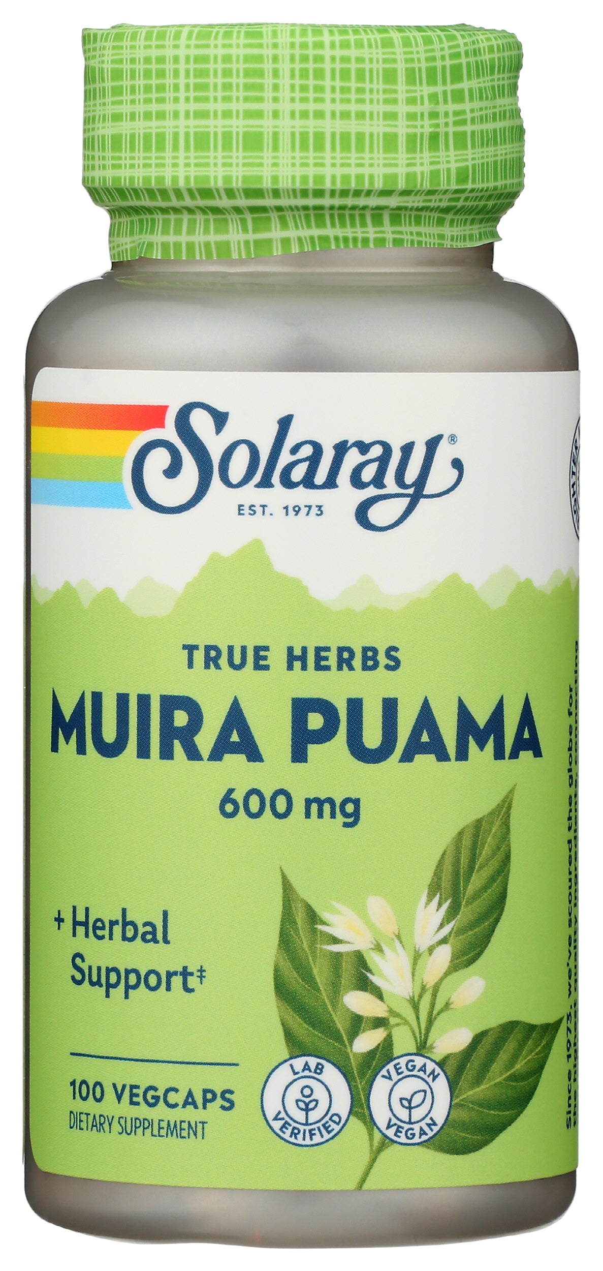 Solaray Muira Puama 600 mg 100 VegCaps Front of Bottle