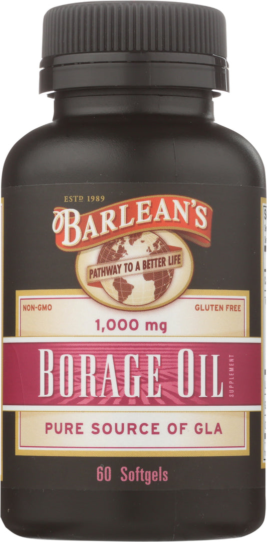 Barlean's Borage Oil 1000 mg 60 Soft Gels Front of Bottle