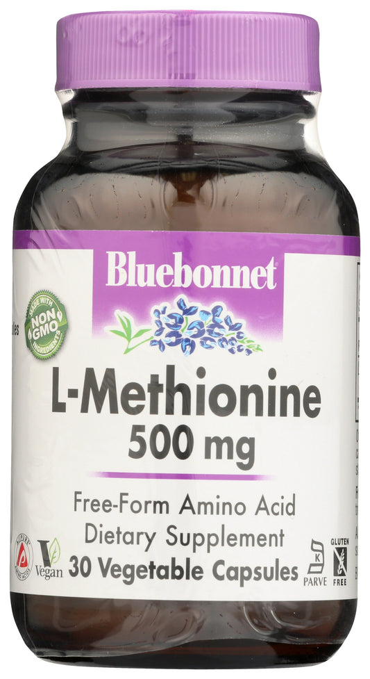 Bluebonnet L-Methionine 500 mg 30 Vegetable Capsules Front