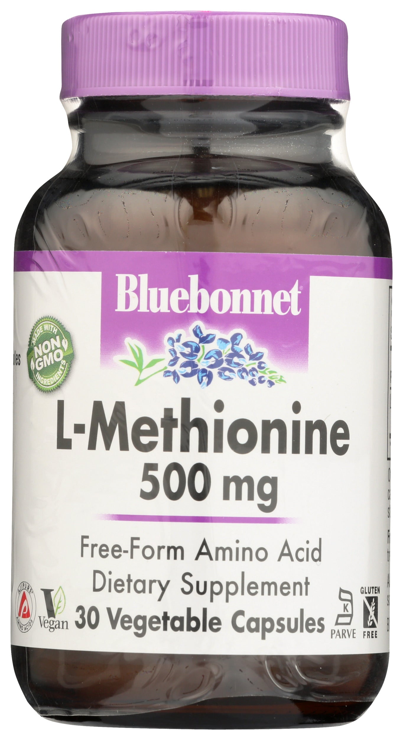 Bluebonnet L-Methionine 500 mg 30 Vegetable Capsules Front