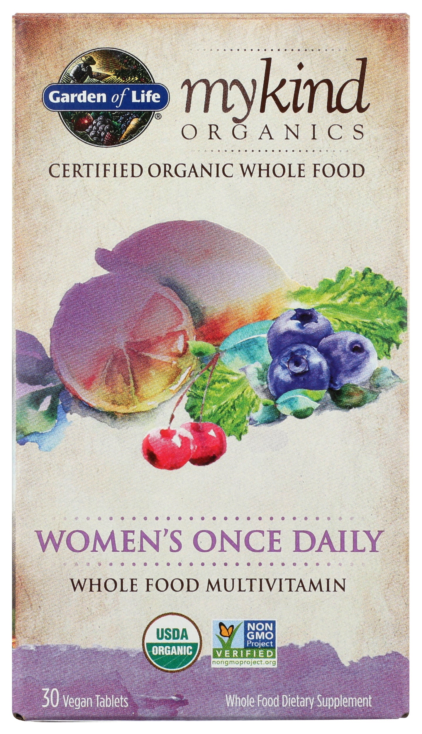 Garden of Life MyKind Organics Women's Once Daily Multi 30 Vegan Tablets Front of Box