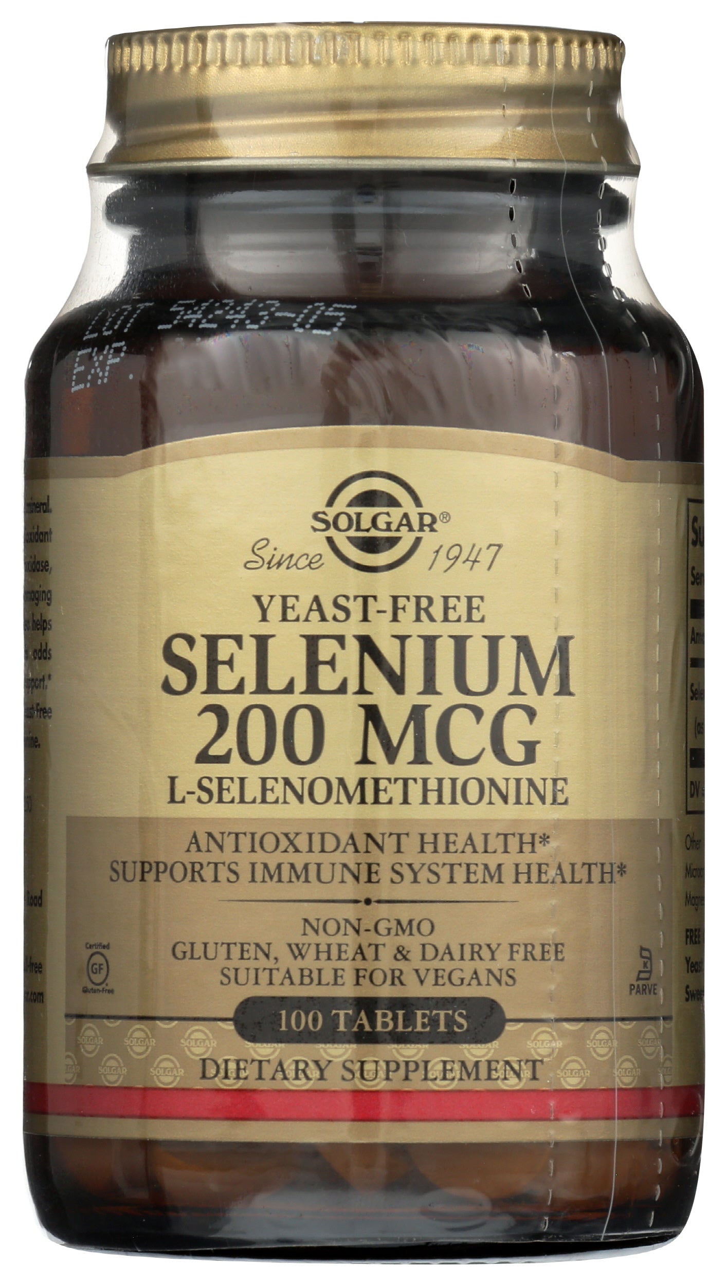 Solgar Yeast-Free Selenium 200mcg 100 Tablets Front of Bottle