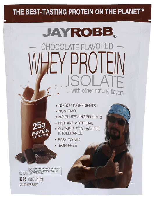 Jay Robb Chocolate Flavored Whey Protein Isolate 12 Oz Front of Bag