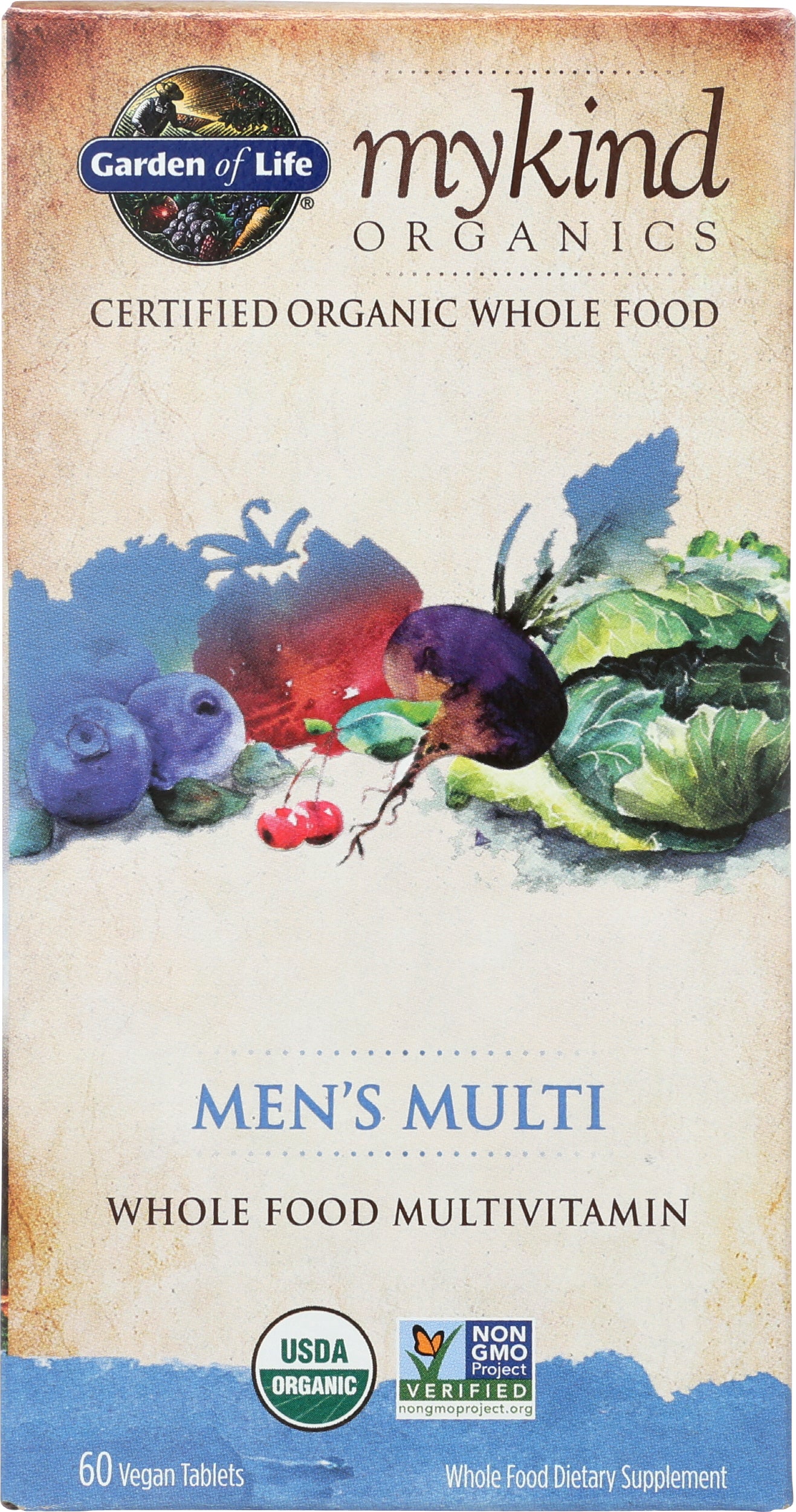 Garden of Life MyKind Organics Men's Multi 60 Vegan Tablets Front of Box