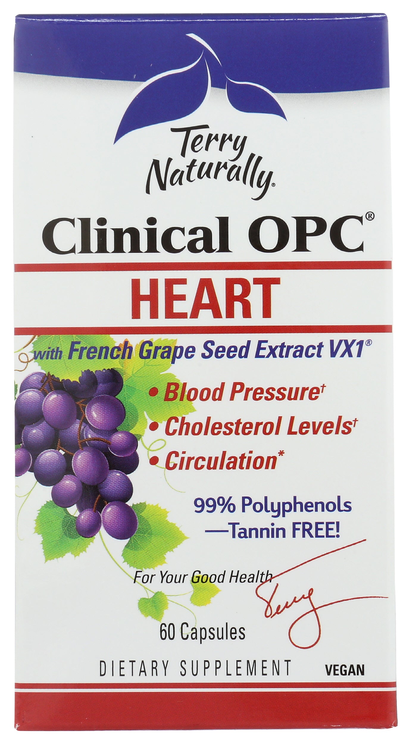 Terry Naturally Clinical OPC Heart Grape Seed Extract 60 Capsules Front